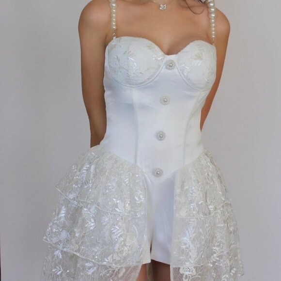 Bridal Romper Lace and Pearls - Picture 2 of 6